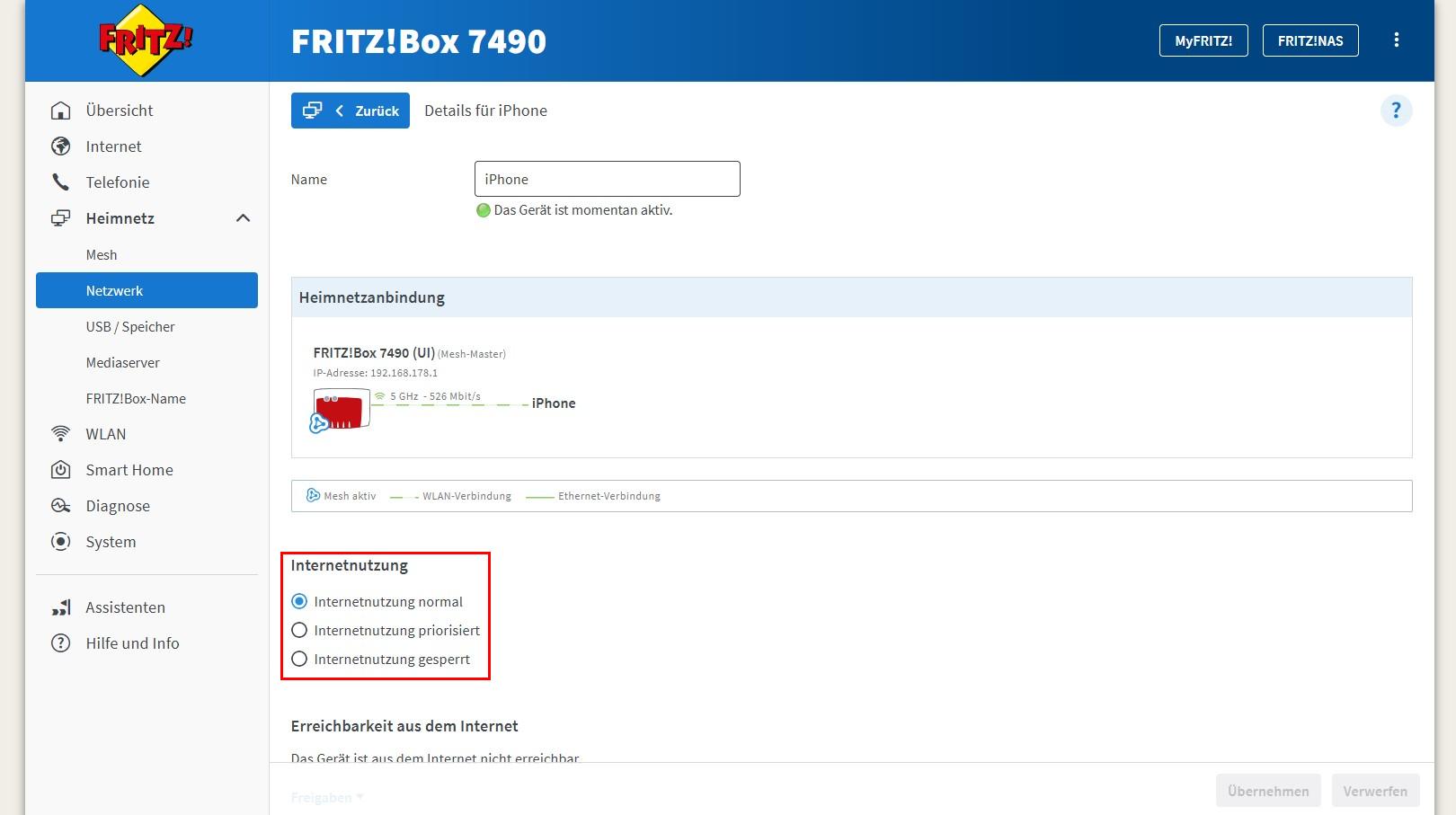 Fritzbox Gerät priorisieren