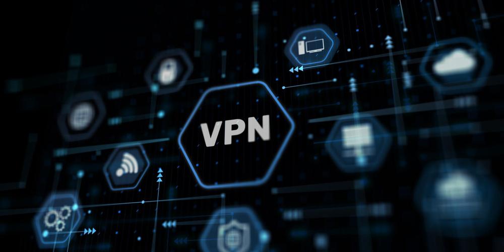 VPN-Symbol mit vernetzten Sicherheits- und Cloud-Icons auf digitalem Hintergrund